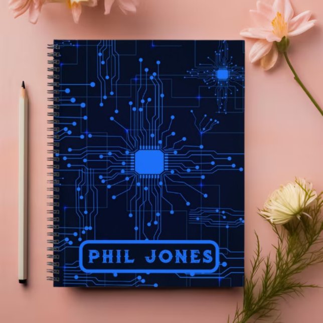 Futuristisches blaues Leiterplattenmuster Notizbuch (Von Creator hochgeladen)