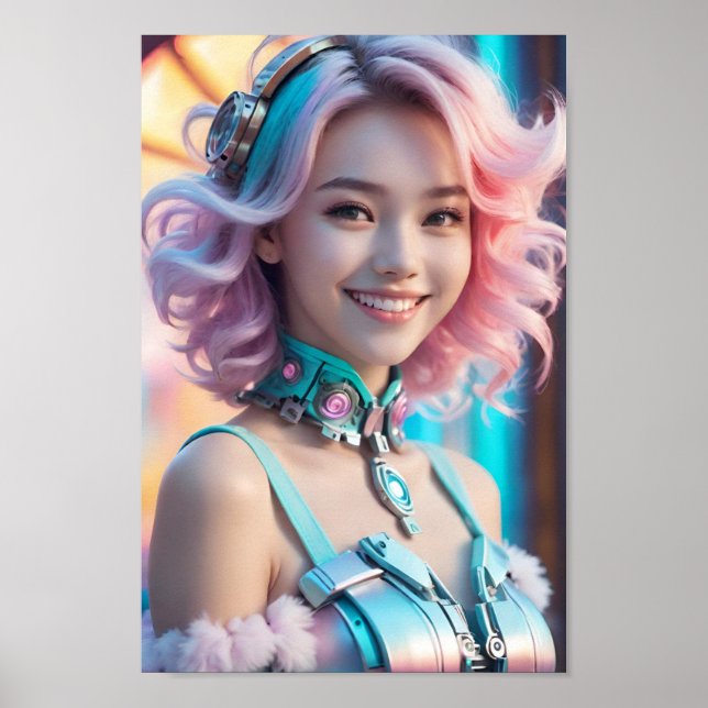 Futuristisches Cyberpunk-Lächeln Poster (Vorne)