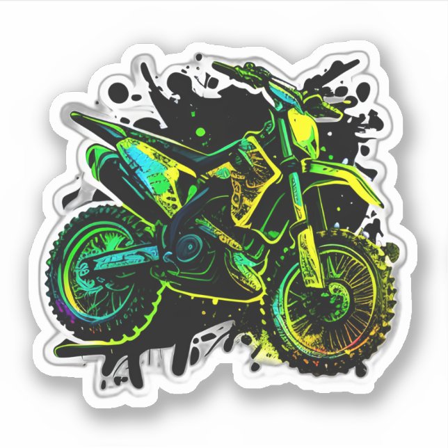 Futuristisches Dirt Bike, Neon Motocross Abfahrt R Aufkleber (Vorderseite)