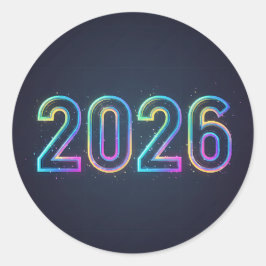 Futuristisches Glühen 2026 Zahlen mit Neonlicht Runder Aufkleber