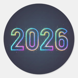 Futuristisches Glühen 2026 Zahlen mit Neonlicht Runder Aufkleber