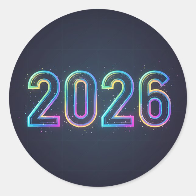 Futuristisches Glühen 2026 Zahlen mit Neonlicht Runder Aufkleber (Vorderseite)