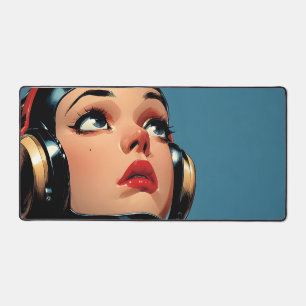 Futuristisches Mädchenporträt – Retro-Pop-Art Schreibtischunterlage