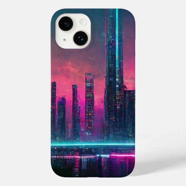 Futuristisches Neon Cyberpunk Cityscape iPhone 14  Case-Mate iPhone 14 Hülle (Rückseite)