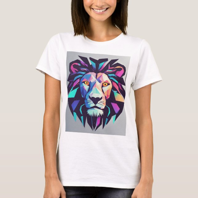 Futuristisches Neon Geometric Lion T - Shirt Desig (Vorderseite)