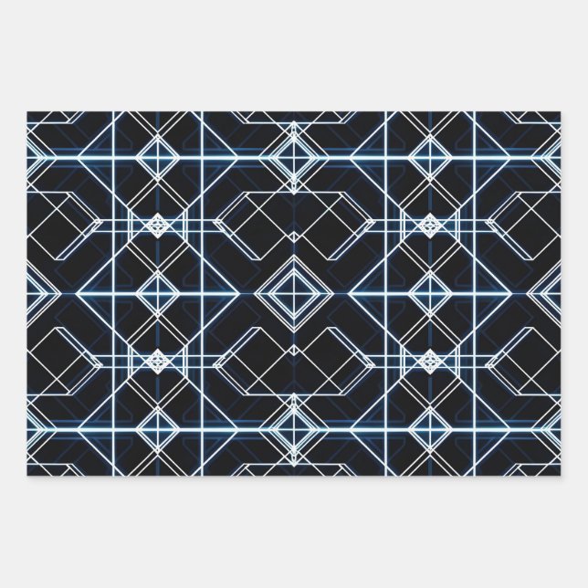 Futuristisches Neon Grid Muster Geschenkpapier Set (Vorderseite)