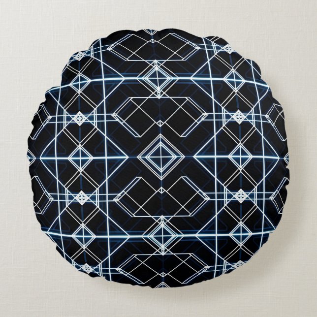 Futuristisches Neon Grid Muster Rundes Kissen (Vorderseite)
