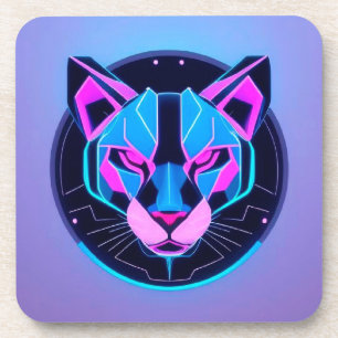 Futuristisches Neon-Panthergesicht in geometrische Getränkeuntersetzer