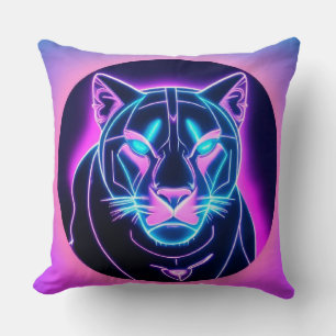 Futuristisches Neon-Panthergesicht in geometrische Kissen