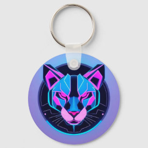 Futuristisches Neon-Panthergesicht in geometrische Schlüsselanhänger