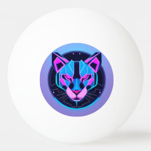 Futuristisches Neon-Panthergesicht in geometrische Tischtennisball