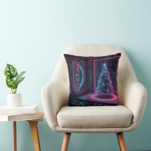 Futuristisches Neon-Weihnachten – Moderne Sci-Fi-F Kissen
