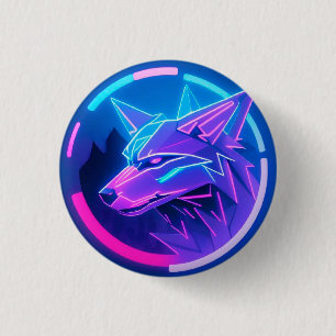 Futuristisches Neon Wolf-Gesicht in geometrischer Button