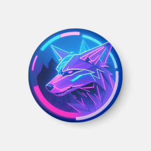 Futuristisches Neon Wolf-Gesicht in geometrischer Magnet
