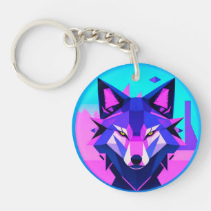 Futuristisches Neon Wolf-Gesicht in geometrischer Schlüsselanhänger