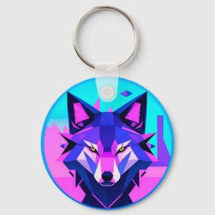 Futuristisches Neon-Wolfgesicht in geometrischer K Schlüsselanhänger