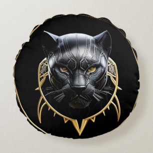 Futuristisches Panther Emblem mit Metallic Details Rundes Kissen