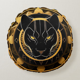 Futuristisches Panther Emblem mit Metallic Details Rundes Kissen