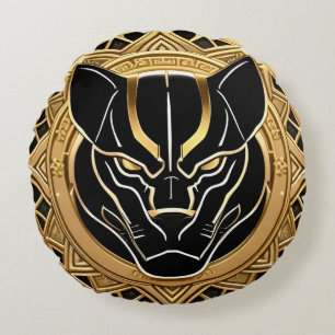 Futuristisches Panther-Emblem mit metallischen Det Rundes Kissen