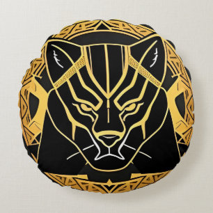 Futuristisches Panther-Emblem mit metallischen Det Rundes Kissen