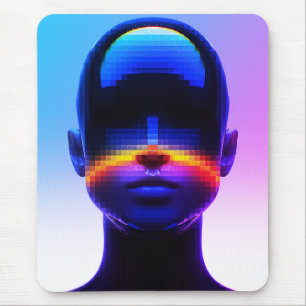 Futuristisches Pixel Art Portrait - Digitales Abst Mousepad