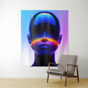 Futuristisches Pixel Art Portrait - Digitales Abst Wandteppich