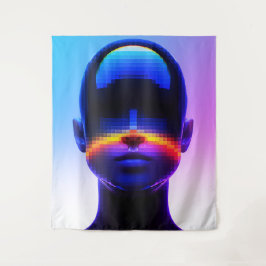 Futuristisches Pixel Art Portrait - Digitales Abst Wandteppich