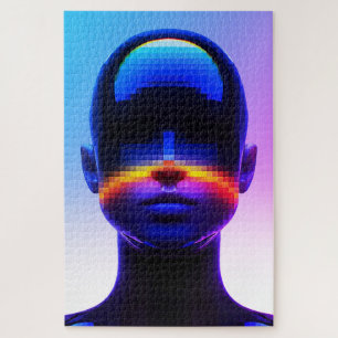 Futuristisches Pixel-Art-Porträt – Digitale Abstra