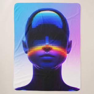 Futuristisches Pixel-Art-Porträt – Digitale Abstra Sherpadecke