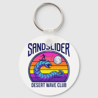 Futuristisches Wüstenwurm-Surf-Club-Synthwave-T-Sh Schlüsselanhänger