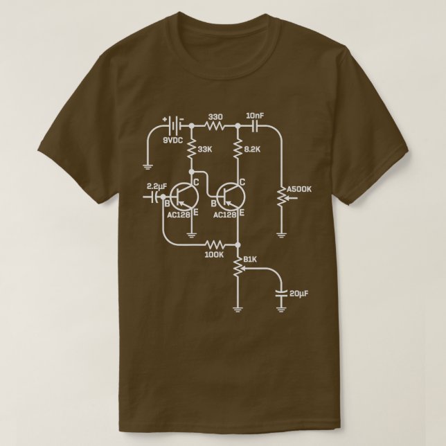 Fuzz Pedal Schematic Circuit Handwired Musician Gi T-Shirt (Design vorne)
