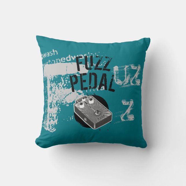 Fuzz Pedal, Schwarz und Grau auf Dunkeltürkis Kissen (Vorderseite)