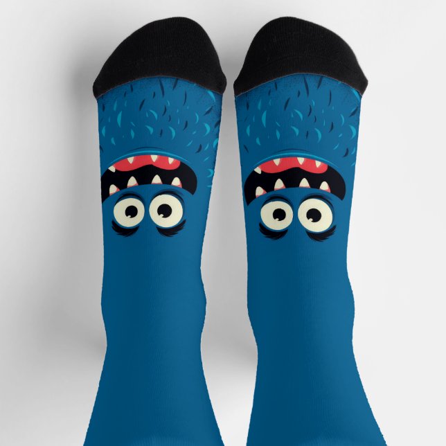 Fuzzy Blue Monster - Funny Cartoon Character Socken (Oben)