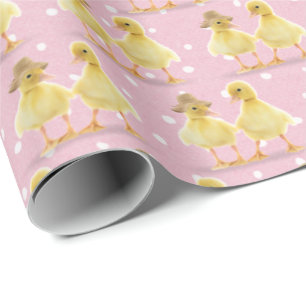 Fuzzy Duckling Couple auf Polka Docks Geschenkpapier