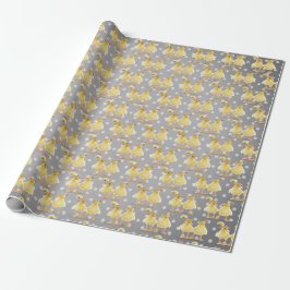 Fuzzy Duckling Couple auf Polka Docks Geschenkpapier