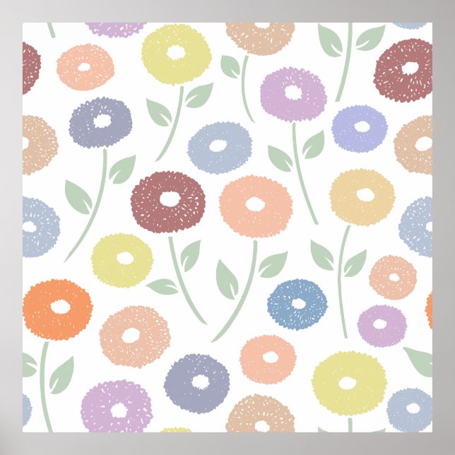Fuzzy Flower Lg Pattern Pastels Poster (Vorne)