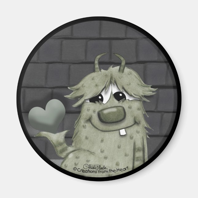 Fuzzy Green Monster mit Herz Magnet (Vorne)