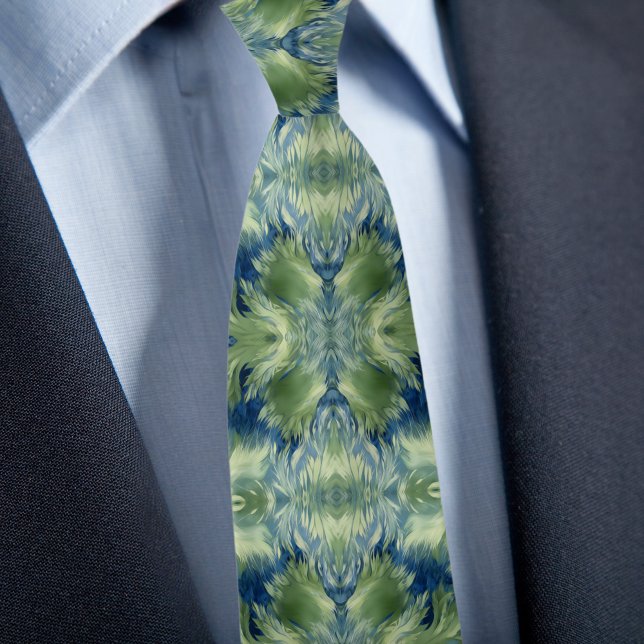 Fuzzy Green X on Denim Abstract Pattern Krawatte (Von Creator hochgeladen)