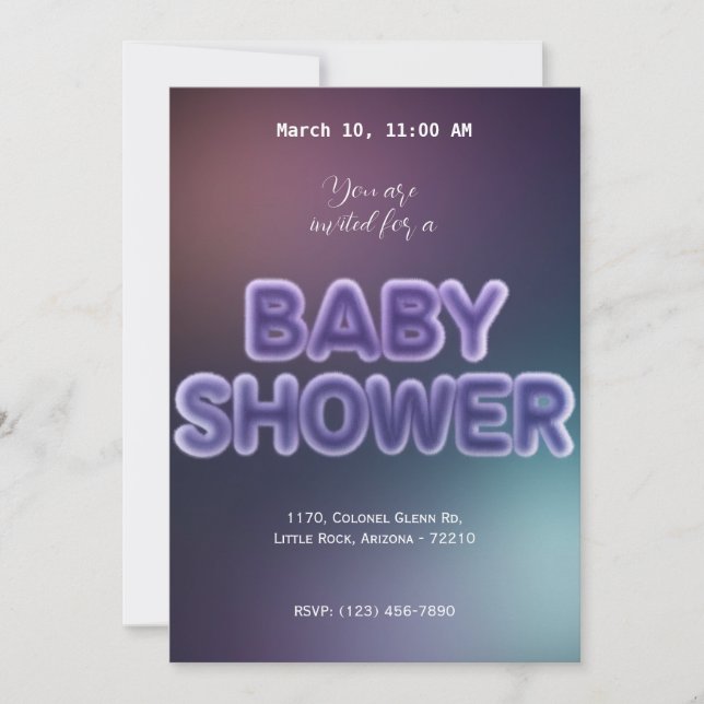 Fuzzy Neon Baby Shower Party Einladung (Vorderseite)