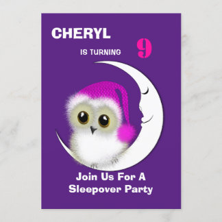 Fuzzy Night Owl Sleepover Personalisiert Einladung