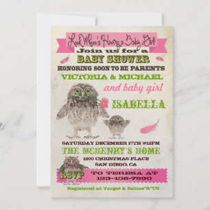 Fuzzy Owl Girl Baby Dusche Party Einladungen