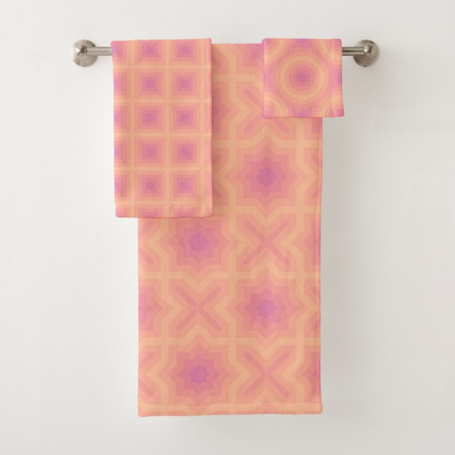 Fuzzy Peach Aurora Pink Muster Badhandtuch Set (Insitu)