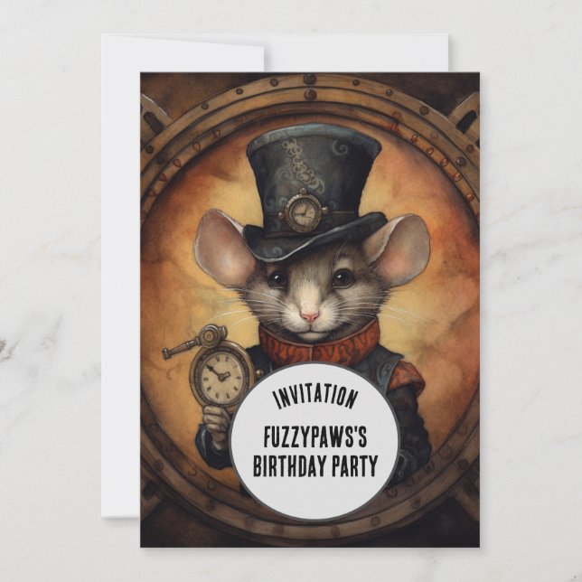Fuzzypaws Steampunk Tierischer Individuelle Name Einladung (Vorderseite)