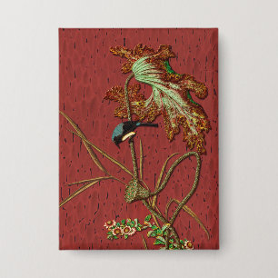 G.A. Audsley Vintage Roter Japanischer Vogel Lotus Button