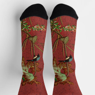 G.A. Audsley Vintage Roter Japanischer Vogel Lotus Socken