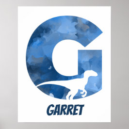 "G" Aquarelle Dinosaure Bleu Poster du nom de l'en