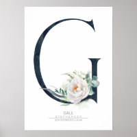 G Buchstabe Monogramm Weiße Blumen und Grün