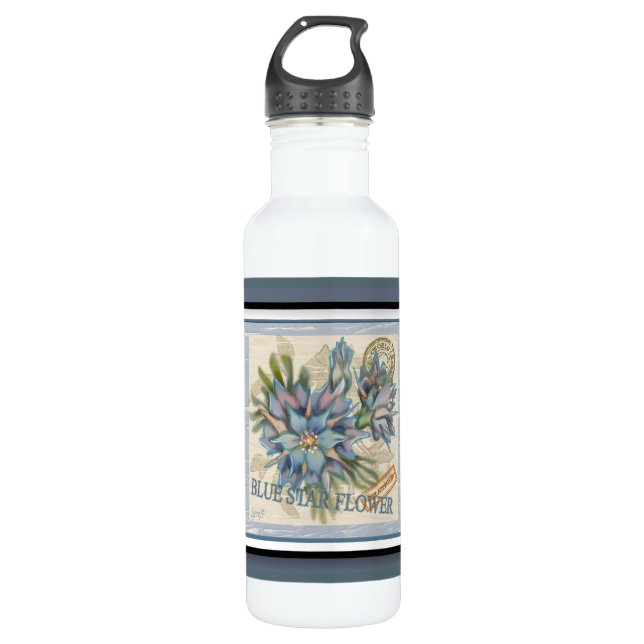 G Creation Office - blaue Blume Edelstahlflasche (Vorderseite)