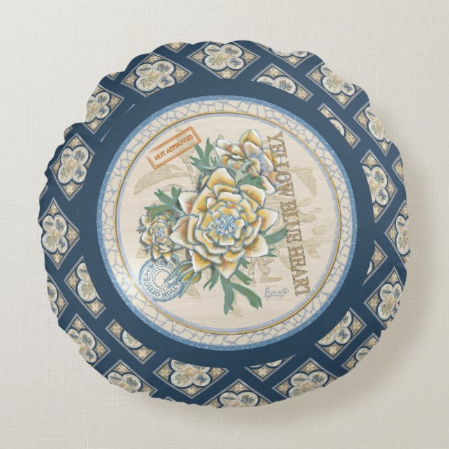 G Creation Office gelbe Blume Rundes Kissen (Vorderseite)