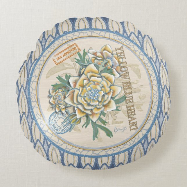 G Creation Office gelbe Blume Rundes Kissen (Vorderseite)
